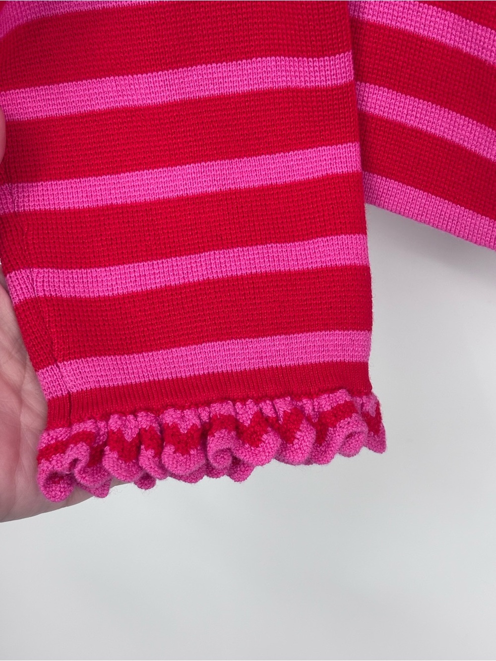 BODEN Jessie striped ruffled frill collared cardigan pink red size Small - Picture 7 of 12